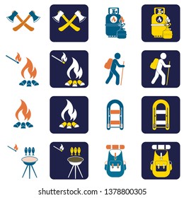 Set of travel and camping equipment icons. Vector illustration