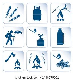 Set of travel and camping equipment icons. Vector illustration