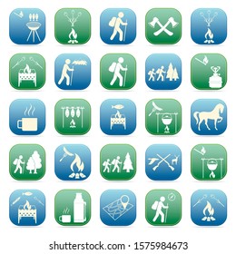 Set of travel and camping equipment icons. Vector illustration