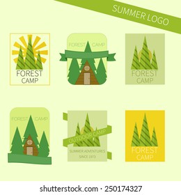 Set of travel and camping logo. Outdoor emblems. Tourism icons. Vector illustration