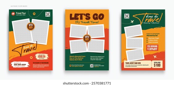 Set of Travel company flyer template. Summer beach holiday, traveling agency business offer promotion. tourism advertisement cover design.