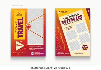 Set of Travel company flyer template. Summer beach holiday, traveling agency business offer promotion. tourism advertisement cover design.