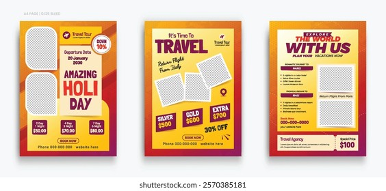 Set of Travel company flyer template. Summer beach holiday, traveling agency business offer promotion. tourism advertisement cover design.