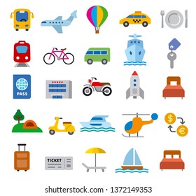 set of travel concept flat icons of resort, cruise and transport