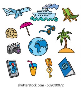 set of travel concept icons, sea resort, cruise and journey