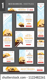 Set of Travel Destination Web Banner Template.