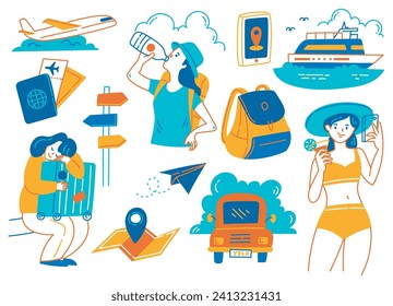 Set of travel doodle flat style illustration