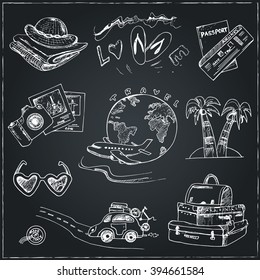 Set of travel drawings. Sketches. Hand-drawing. Vector illustration of for design and packages product. Vector Illustration.