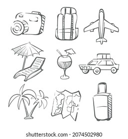 A set of travel elements sketch hand drawn