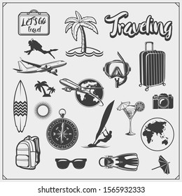 Set of Travel emblems, labels and design elements. Print design for t-shirt.