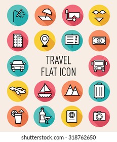 set of travel flat icon isolated on peach background