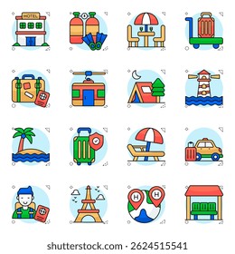 Conjunto de ícones planos de viagem
