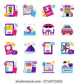 Conjunto de iconos planos de viaje