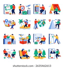 Conjunto de Ilustraciones de viaje plana