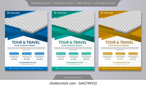 set of travel flyer template with abstract background style and modern layout use for promotion ads and travelling poster  