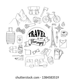 Set of travel hand drawn concept