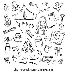 Set of travel and hiking illustrations.