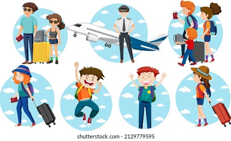 A set of Travel holiday theme man and women on white background illustration