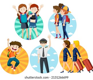 A set of Travel holiday theme man and women on white background illustration