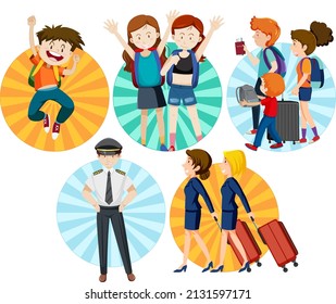 A set of Travel holiday theme man and women on white background illustration