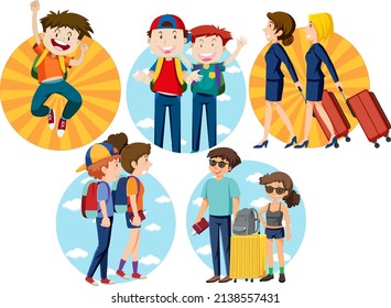 A set of Travel holiday theme man and women on white background illustration