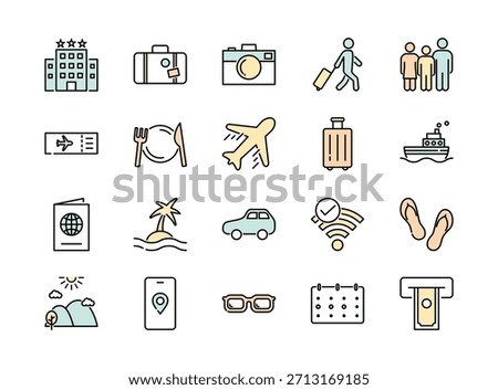 Set of travel icon. Colored vector illustration.