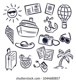 set of travel icon in doodle style