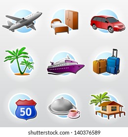 Set of travel icons. Collection of colored icons for tourism and vacation. Qualitative vector (EPS-10) symbols about travel, tourism, vacation, trip, booking, etc