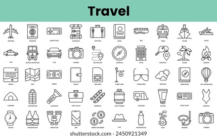 Set of travel icons. Linear style icon bundle. Vector Illustration