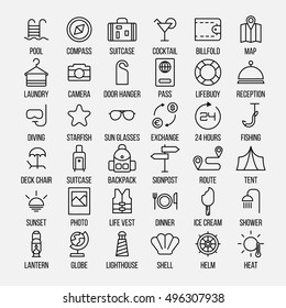 Set of travel icons in modern thin line style. High quality black camping animal symbols for web site design and mobile apps. Simple linear wild summer pictograms on a white background.