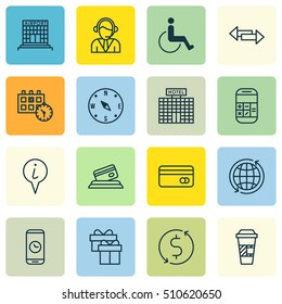 Set Of Travel Icons On Accessibility, Crossroad And Takeaway Coffee Topics. Editable Vector Illustration. Includes World, Around, Disabled And More Vector Icons.