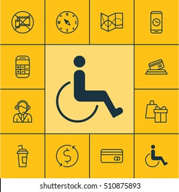 Set Of Travel Icons On Accessibility, Forbidden Mobile And Drink Cup Topics. Editable Vector Illustration. Includes Locate, Debit, No And More Vector Icons.