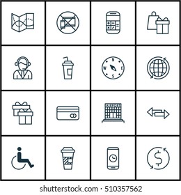 Set Of Travel Icons On Airport Construction, World And Crossroad Topics. Editable Vector Illustration. Includes Transfer, Travel, Locate And More Vector Icons.