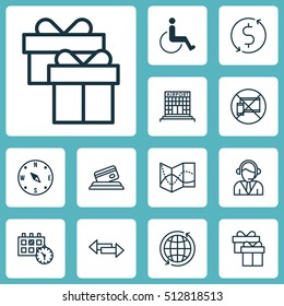 Set Of Travel Icons On Airport Construction, Credit Card And Money Trasnfer Topics. Editable Vector Illustration. Includes Calendar, Accessibility, Center And More Vector Icons.