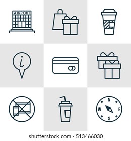 Set Of Travel Icons On Airport Construction, Locate And Present Topics. Editable Vector Illustration. Includes Construction, Holiday, Drink And More Vector Icons.