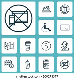 Set Of Travel Icons On Appointment, Plastic Card And Operator Topics. Editable Vector Illustration. Includes Drink, Accessibility, Mobile And More Vector Icons.