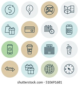 Set Of Travel Icons On Appointment, Crossroad And Present Topics. Editable Vector Illustration. Includes Calculator, Transfer, Office And More Vector Icons.