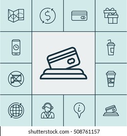 Set Of Travel Icons On Call Duration, Money Trasnfer And Forbidden Mobile Topics. Editable Vector Illustration. Includes Operator, Globe, Box And More Vector Icons.