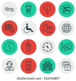 Set Of Travel Icons On Call Duration, Operator And Shopping Topics. Editable Vector Illustration. Includes Mobile, Crossroad, World And More Vector Icons.