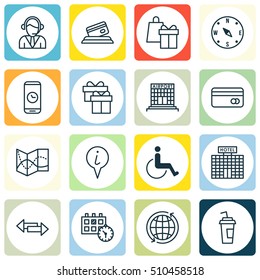 Set Of Travel Icons On Credit Card, Present And Road Map Topics. Editable Vector Illustration. Includes Paper, Disabled, Construction And More Vector Icons.