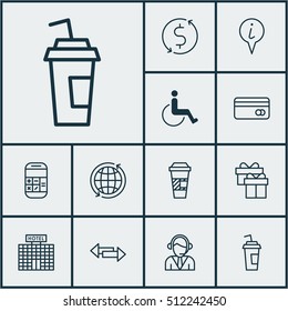 Set Of Travel Icons On Crossroad, Takeaway Coffee And Calculation Topics. Editable Vector Illustration. Includes Calculator, Math, Around And More Vector Icons.