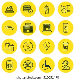 Set Of Travel Icons On Drink Cup, Forbidden Mobile And Call Duration Topics. Editable Vector Illustration. Includes Calendar, Info, Construction And More Vector Icons.