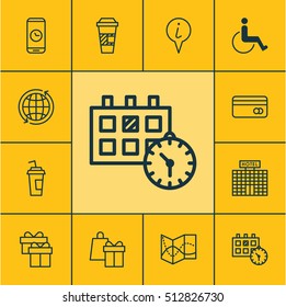 Set Of Travel Icons On Drink Cup, Present And Info Pointer Topics. Editable Vector Illustration. Includes Present, Debit, Gift And More Vector Icons.