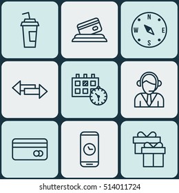 Set Of Travel Icons On Drink Cup, Crossroad And Present Topics. Editable Vector Illustration. Includes Arrows, Map, Paper And More Vector Icons.