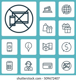 Set Of Travel Icons On Forbidden Mobile, Operator And Road Map Topics. Editable Vector Illustration. Includes Map, Around, Pointer And More Vector Icons.
