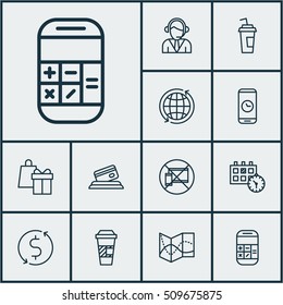 Set Of Travel Icons On Forbidden Mobile, Appointment And Operator Topics. Editable Vector Illustration. Includes Transfer, Gift, Card And More Vector Icons.