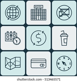 Set Of Travel Icons On Hotel Construction, Forbidden Mobile And Locate Topics. Editable Vector Illustration. Includes Map, World, Debit And More Vector Icons.