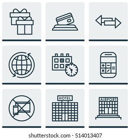 Set Of Travel Icons On Hotel Construction, Airport Construction And World Topics. Editable Vector Illustration. Includes World, Globe, Present And More Vector Icons.