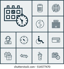 Set Of Travel Icons On Money Trasnfer, Present And Appointment Topics. Editable Vector Illustration. Includes Appointment, Dollar, Locate And More Vector Icons.