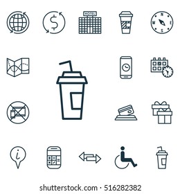 Set Of Travel Icons On Money Trasnfer, Hotel Construction And Call Duration Topics. Editable Vector Illustration. Includes Gift, Device, Coffee And More Vector Icons.